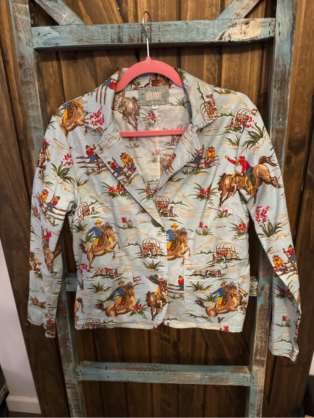 Western Print Light Blue Jacket